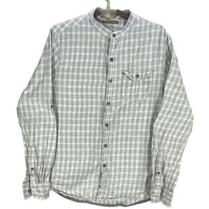 Michael Bastian Button Up Shirt Mens Size M Gray White Plaid 100% Cotton Preppy